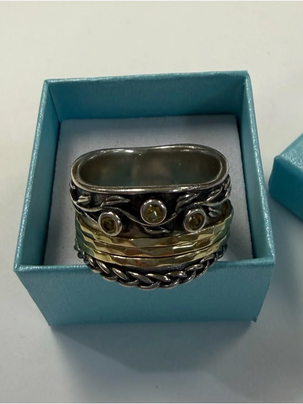 Or Paz PZ Israel Sterling Silver Wide Band Spinner Ring Size 10.75